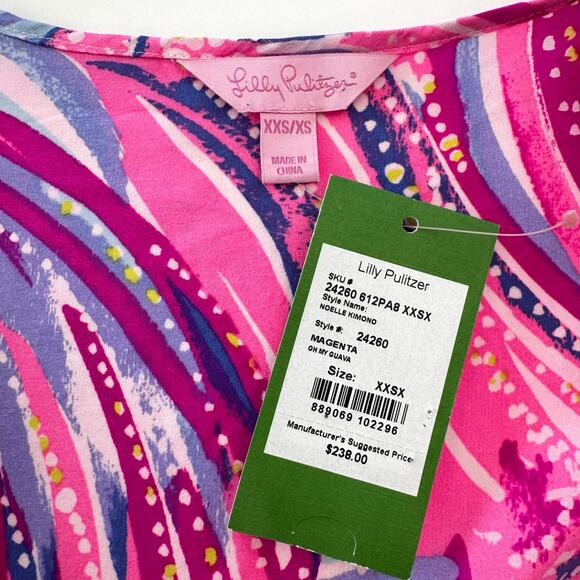 Lilly Pulitzer Noelle Silk Kimono Coverup Magenta Oh My Guava Fringe XS NWT - Picture 10 of 13